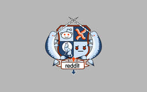 灰色背景上帶有鮭魚和盾牌符號的 Reddit 標誌 — Reddit 壁紙