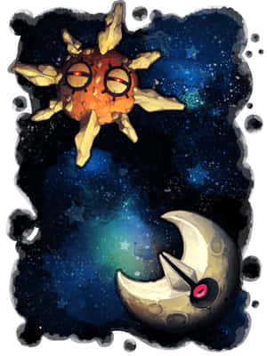 一個微笑的太陽和月亮，帶有紅色眼睛，在星空夜空。 — 電玩遊戲 GIF 壁紙