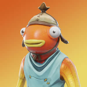 一個卡通魚角色戴著帽子和藍色背心，站在漸變背景前。 — 魚棒 Fortnite 壁紙
