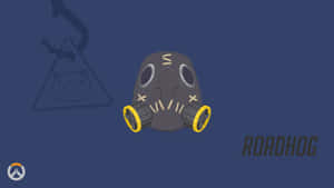 Overwatch角色Roadhog的防毒面具，帶有黃色濾芯，背景為藍色。 — 鬥陣特攻 壁紙