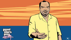 Grand Theft Auto Vice City角色在夕陽天空下抽煙。 — 電玩遊戲 GIF 壁紙