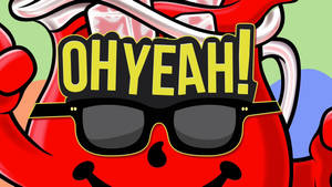 紅色卡通水壺戴著太陽眼鏡大喊 'OH YEAH!' — Kool Aid 小幫手 壁紙