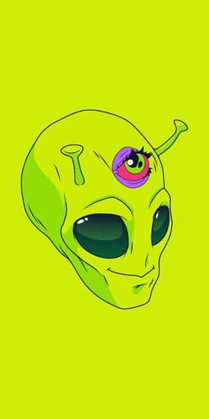 一個綠色卡通外星人，有一個大眼睛和一個細小多彩的眼睛。 — 酷 壁紙