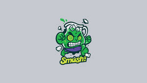 綠色卡通怪物砸碎杯子，冰塊飛濺，下方有「Smash!」文字。