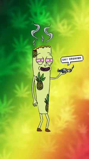 卡通鳳梨頭角色吸煙並抱著一個白日夢者。 — 抽菸 壁紙