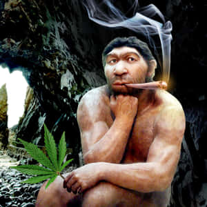 原始人在洞穴中抽雪茄手持大麻葉 — 洞穴 壁紙