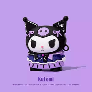 KuLomi角色，戴著骷髏帽，穿著紫色服裝，在薰衣草色背景上。 — 紫色動漫美學 壁紙