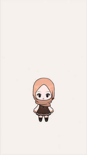 Q版動漫女孩戴頭巾穿連衣裙在米色背景上 — 可愛動漫女孩 壁紙