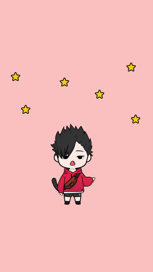 Q版動畫男孩，紅色連帽衫，黃色星星，粉紅色背景 — 黑川伊佐那 壁紙