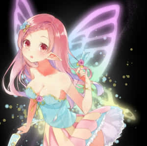 粉紅色頭髮和發光翅膀的動漫仙女拿著魔杖。 — 仙女美學 壁紙
