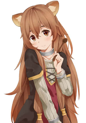 有狐狸耳朵的動漫女孩，穿著舒適的中世紀服裝，拿著木勺。 — 拉芙塔莉雅 壁紙