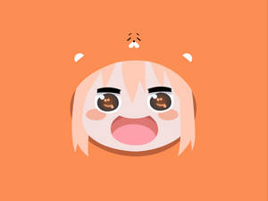 桃色頭髮的動漫女孩在橙色背景上快樂地尖叫，流下喜悅的淚水。 — 可愛的動漫角色 壁紙