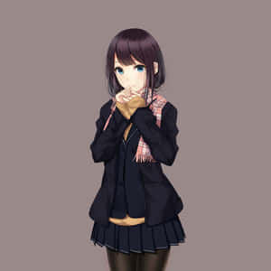 動漫女孩穿著校服，戴著格子圍巾，雙手合十靠近下巴。 — 少女前線 壁紙