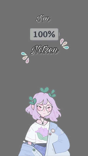 紫色頭髮戴眼鏡的動漫女孩，在「100% Netzen」文字圖形下方。 — KTM 摩托車 壁紙