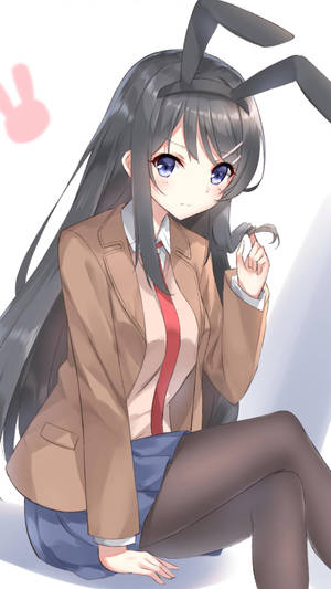 穿著校服、戴著兔耳朵的動漫女孩坐著 — 櫻島麻衣 壁紙