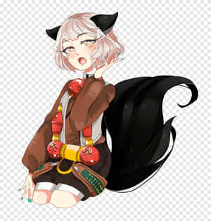 動漫女孩，長著狐狸耳朵和尾巴，穿著燈籠和棕色服裝。 — 可愛動漫女孩 壁紙