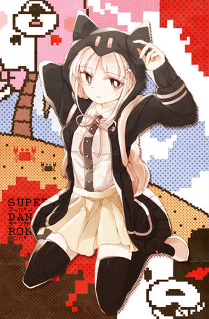 穿著貓咪連帽衫的動漫女孩在像素藝術遊戲背景上 — NANA 動畫 壁紙