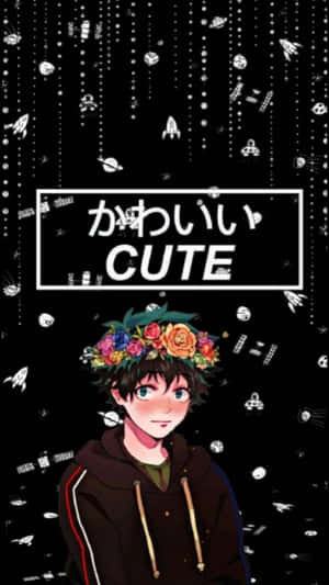 戴著花冠的動漫男孩，周圍有太空塗鴉墜落。 — 手機 壁紙