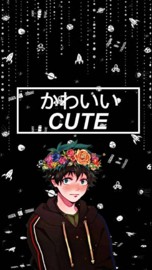 戴著花冠的動漫男孩，周圍有墜落的太空塗鴉。 — 可愛 壁紙