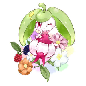 可愛的動漫寶可夢被鮮花和漿果包圍。 — 動漫 壁紙