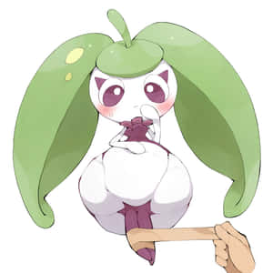 一個小的動漫蘋果生物，有葉子耳朵，被人手捧著。 — 動漫 壁紙
