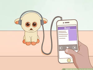 一個卡通 Beanie Boo 戴著耳機從智慧型手機聽音樂。 — Beanie Boos 壁紙