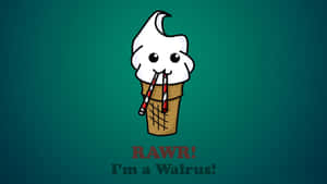 一個卡通冰淇淋甜筒，有海象臉和文字 RAWR I'm a Walrus。 — 幽默 壁紙