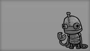 一個小型機器人在灰色背景上拿著扳手。 — 可愛動漫頭貼 GIF 壁紙