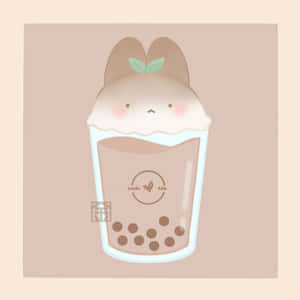 一個可愛的插圖泡泡茶，帶有兔耳朵和薄荷葉。 — 咖啡美學 壁紙