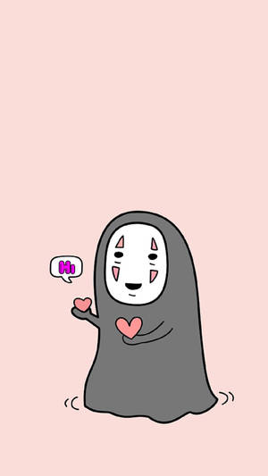 一個可愛的無臉男角色拿著愛心，在粉紅色背景上說嗨。 — 美式卡通 壁紙
