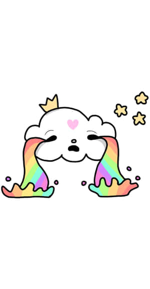 一個微笑的雲朵戴著皇冠，降下色彩繽紛的彩虹和星星。 — 粉彩彩虹 壁紙