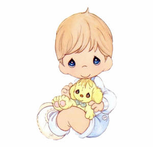 嬰兒抱著戴蝴蝶結的黃色填充小狗 — 幼年動物 壁紙