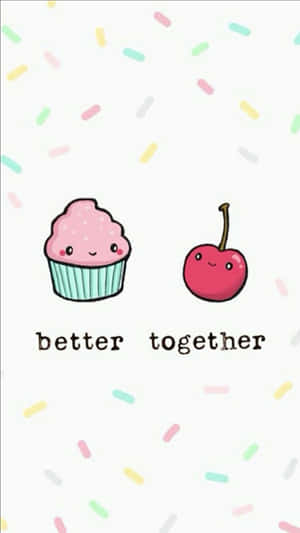 一個微笑的杯子蛋糕和櫻桃，在撒有糖粒的背景上寫著 better together。 — 甜點 壁紙