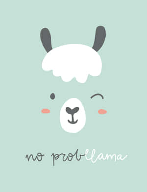 一隻微笑的卡通羊駝，薄荷背景上寫著 no probllama 文字。 — 簡約 壁紙