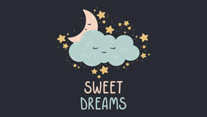 可愛的月亮和雲朵，帶有星星和sweet dreams文字，適合睡前使用。 — 好夢 壁紙