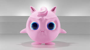 一個粉紅色動漫風格Jigglypuff玩具，有大藍眼睛，在灰色背景上。 — 胖丁 壁紙