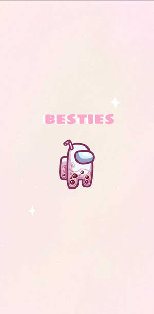 粉紅色太空人角色，在閃亮背景上帶有「besties」文字。 — 可愛又粉嫩 壁紙