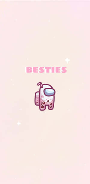 粉紅色太空人角色帶有「BESTIES」文字在粉彩天空漂浮，有閃爍效果。 — Pixel 3 壁紙