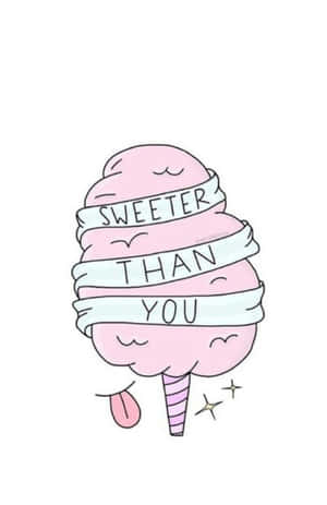 粉紅色棉花糖伸出舌頭，絲帶寫著「Sweeter Than You」 — 數位藝術 壁紙