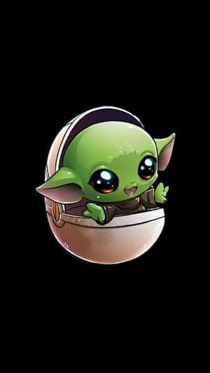 一個開心的 Baby Yoda 從圓形容器中探出頭來。 — 尤達寶寶 壁紙