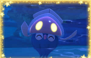 一個發光眼睛的藍色寶可夢在星空海洋中夜間微笑。 — 電玩遊戲 GIF 壁紙