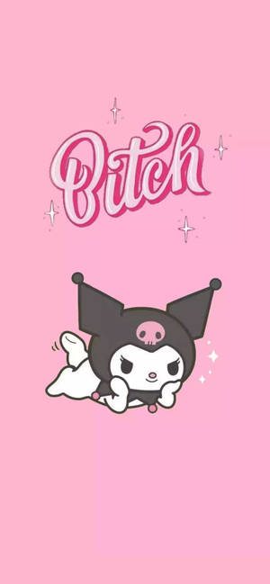 一個骷髏圖案卡通角色躺在粉紅色背景上，位於「Bitch」字樣下方。 — Galaxy S24 FE 壁紙