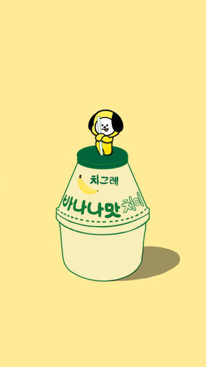 香蕉優格杯上的卡通角色，帶有韓文文字。 — 奇米 BT21 壁紙