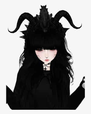 哥德式動漫女孩，長著黑色角和貓耳，穿著深色衣服。 — 美式卡通 壁紙