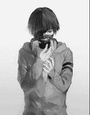 動漫角色，半邊臉戴面具，身穿連帽衫，雙手交握在胸前。 — 惡魔男孩 動漫 壁紙