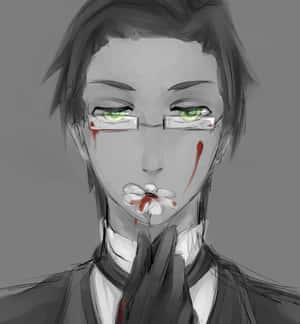 動漫角色，綠色眼睛，帶血，將白花放在唇邊。 — 黑暗騎士 壁紙