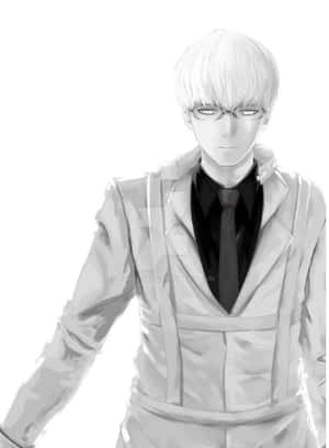 白髮戴眼鏡的動漫男性角色，穿著正式西裝。 — 桐人 壁紙