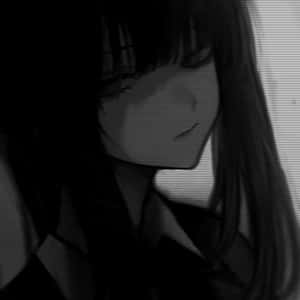 長髮動漫女孩在灰階中向下看，背景為條紋。 — 日本武士 壁紙