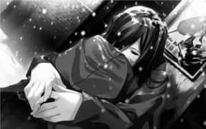 動畫女孩在雪夜城市街道上擁抱自己。 — 憂鬱 GIF 壁紙