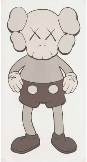 單色卡通人物，有X形眼睛和雲朵耳朵，握緊拳頭站立。 — Kaws 壁紙